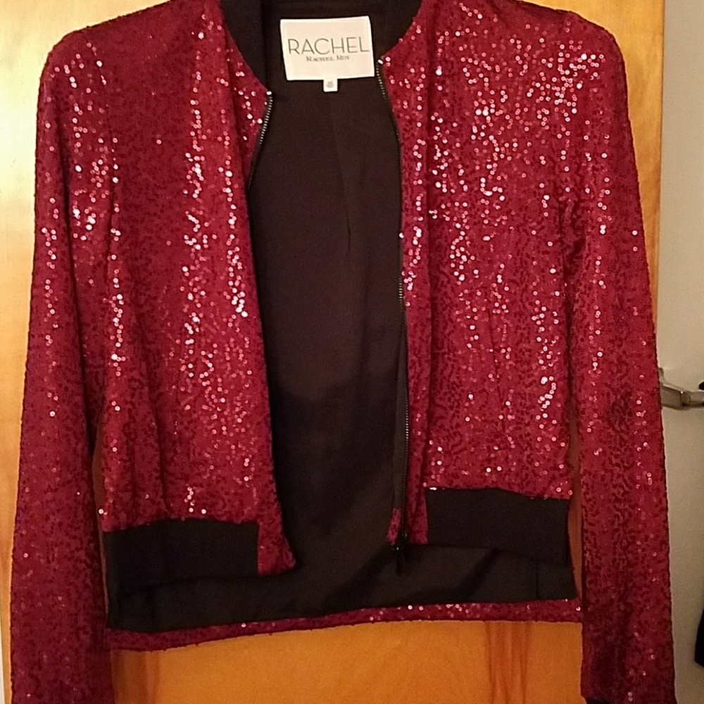 Womens Rachel Rachel Roy high low sequined full zip jacket